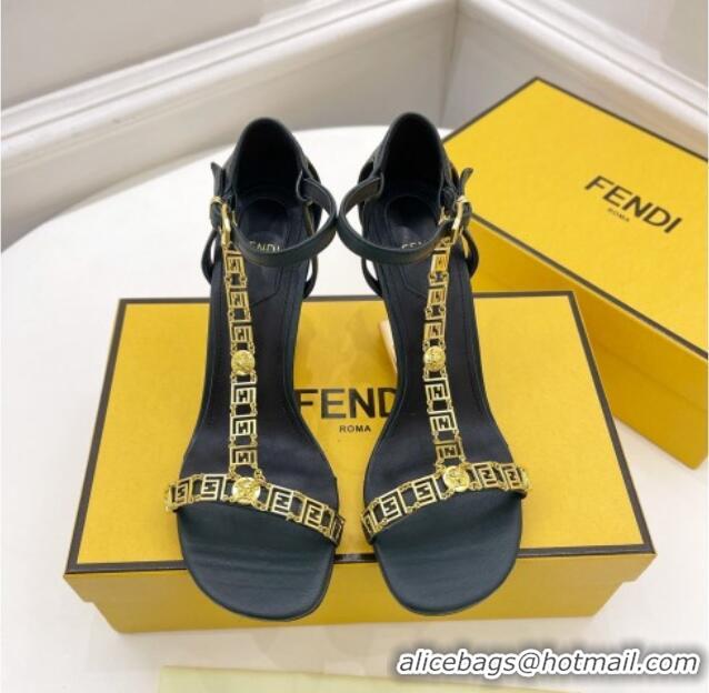 Super Quality Fendi First F Calfskin Heel 8.5cm Sandals with Logo Chain 021596 Dark Green