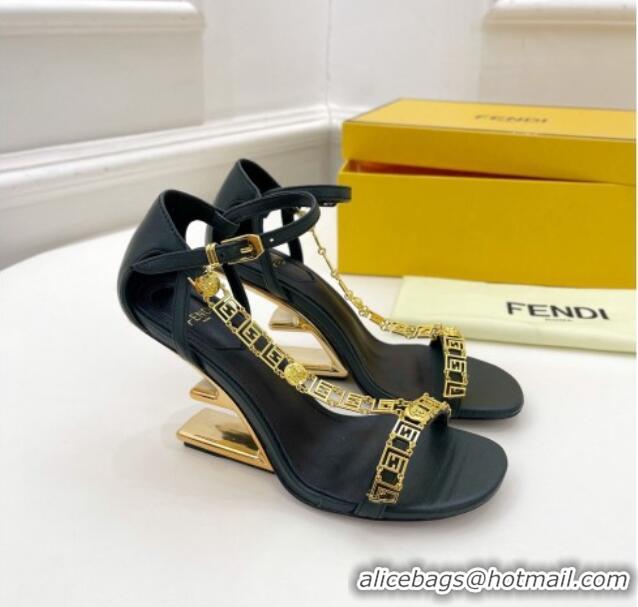 Super Quality Fendi First F Calfskin Heel 8.5cm Sandals with Logo Chain 021596 Dark Green