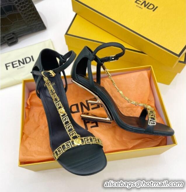 Super Quality Fendi First F Calfskin Heel 8.5cm Sandals with Logo Chain 021596 Dark Green