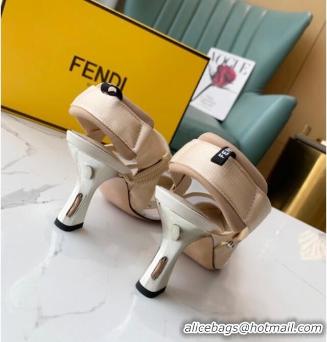 Top Quality Fendi Colibrì Slingback Pumps 8.5cm in White Mesh with Metal Stitches Black 215106