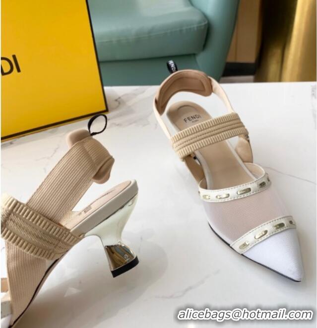 Best Design Fendi Colibrì Slingback Pumps 5.5cm in Black Mesh with Metal Stitches White 215103