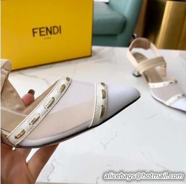 Best Design Fendi Colibrì Slingback Pumps 5.5cm in Black Mesh with Metal Stitches White 215103