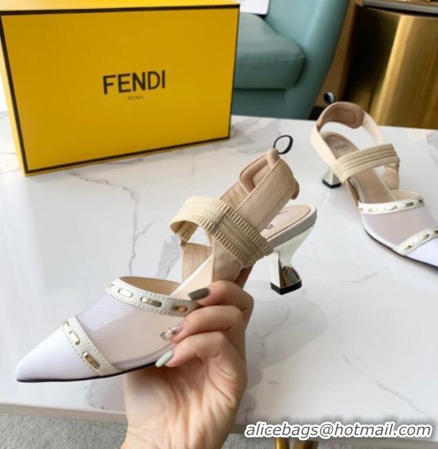 Best Design Fendi Colibrì Slingback Pumps 5.5cm in Black Mesh with Metal Stitches White 215103