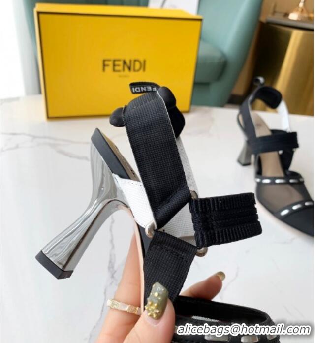 Best Luxury Fendi Colibrì Slingback Pumps 8.5cm in Black Mesh with Metal Stitches Black 215105