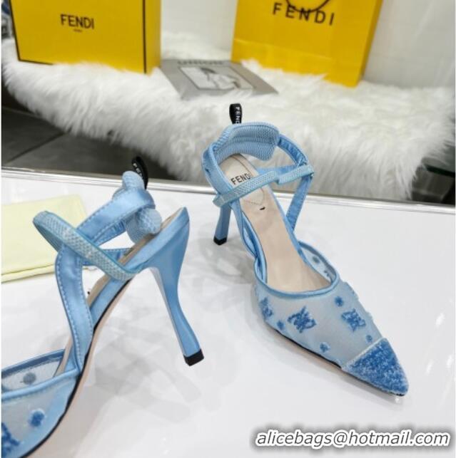 Affordable Price Fendi Colibrì Lite High Heel Slingback Pumps 8.5cm in FF Karligraphy Mesh Blue 215107