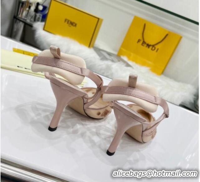 New Style Fendi Colibrì Lite High Heel Slingback Pumps 8.5cm in FF Karligraphy Mesh Brown 215108