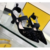 Grade Design Fendi Colibrì Medium Heel Slingback Pumps 5.5cm in Velvet FF Mesh 215113 Black