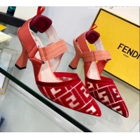 Trendy Design Fendi Colibrì High Heel Slingback Pumps 8.5cm in Velvet FF Mesh 0215119 Red