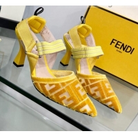 Sumptuous Fendi Colibrì High Heel Slingback Pumps 8.5cm in Velvet FF Mesh 0215119 Yellow