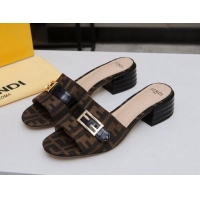 Best Luxury Fendi FF Canvas Slide Sandals 4cm 022173 Brown