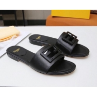 Funny Fendi Baguette Leather Slide Sandals Black