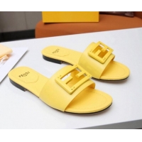 Grade Design Fendi Baguette Leather Slide Sandals Yellow 022178