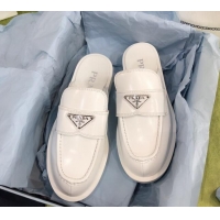 Best Quality Prada Chocolate Brush Leather Mules White 112399