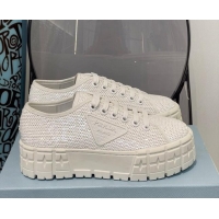 Classic Hot Prada Double Wheel Sequin Sneakers White 112409