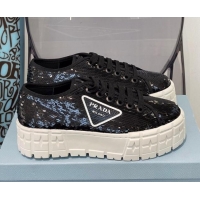 Discount Prada Double Wheel Sequin Sneakers 112409 Black