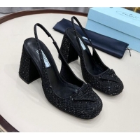 Discount Prada Crystal Slingback Pumps 9cm 011365 Black