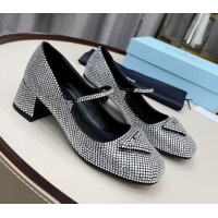 Best Grade Prada Crystal Slingback Mary Janes Pumps 5cm 011366 Silver/Black