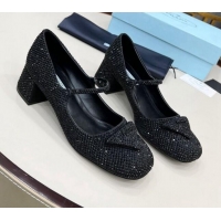 Best Price Prada Crystal Slingback Mary Janes Pumps 5cm 011367 Black