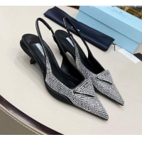 Purchase Prada Crystal Slingback Pumps 3cm 011368 Silver/Black