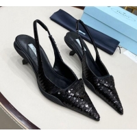 Lowest Price Prada Sequins Slingback Pumps 3cm 011369 Black