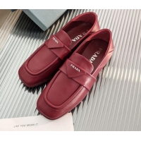 Good Product Prada Soft Lambskin Flat Loafers 011375 Burgundy