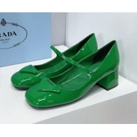 Low Cost Prada Patent Leather Mary Janes Pumps 5cm 011378 Green