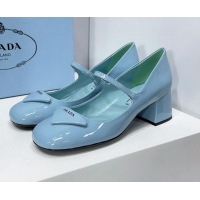 Top Grade Prada Patent Leather Mary Janes Pumps 5cm 011378 Blue