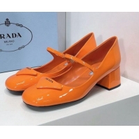 Luxury Prada Patent Leather Mary Janes Pumps 5cm 011378 Orange