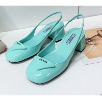 Popular Style Prada Patent Leather Sling-back Pumps 011386 Blue