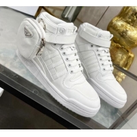 Discount Prada x Adidas Silky Calfskin High-top Sneakers with Pouch 011391 White