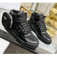 Good Looking Prada x Adidas Silky Calfskin High-top Sneakers with Pouch 011391 Black