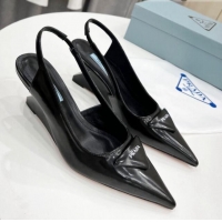 Lower Price Prada Brush Leather Slingback Pumps 6.5cm 011401 Black