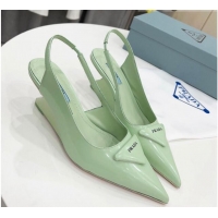 Top Quality Prada Brush Leather Slingback Pumps 6.5cm Green 011403