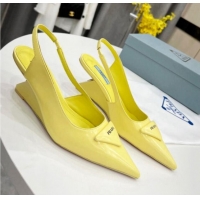 1:1 aaaaa Prada Brush Leather Slingback Pumps 6.5cm Yellow 011405