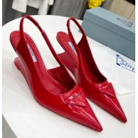 Shop Duplicate Prada Brush Leather Slingback Pumps 6.5cm Red 011406