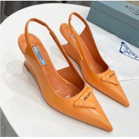 Popular Style Prada Brush Leather Slingback Pumps 6.5cm Orange 011408