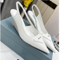 Good Product Prada Brush Leather Slingback Pumps 6.5cm White 011409