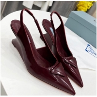 Top Design Prada Brush Leather Slingback Pumps 6.5cm Burgundy 011410