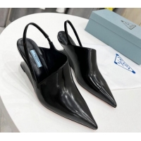 Good Looking Prada Brush Leather Slingback Pumps 6.5cm Black 011411