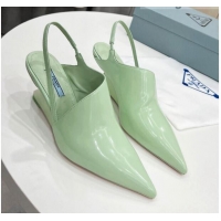 Hot Style Prada Brush Leather Slingback Pumps 6.5cm Green 011412