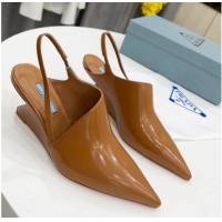 Unique Style Prada Brush Leather Slingback Pumps 6.5cm Brown 011415