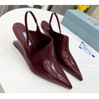 Durable Prada Brush Leather Slingback Pumps 6.5cm Burgundy 011417