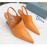 Cheap Price Prada Brush Leather Slingback Pumps 6.5cm Orange 011419