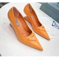 Stylish Prada Brush Leather Pumps 6.5cm Orange 011422