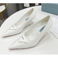 Luxury Prada Brush Leather Pumps 6.5cm White 011426