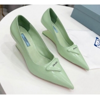 Grade Quality Prada Brush Leather Pumps 6.5cm Green 011427