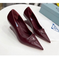 Best Price Prada Brush Leather Pumps 6.5cm Burgundy 011427