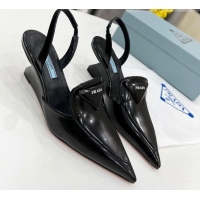 Luxury Prada Brush Leather Slingback Pumps 6.5cm 011431 Black