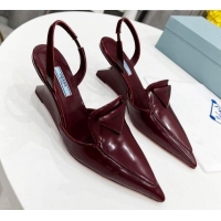 Best Price Prada Brush Leather Slingback Pumps 6.5cm 011432 Burgundy