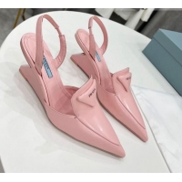 Stylish Prada Brush Leather Slingback Pumps 6.5cm 011432 Pink